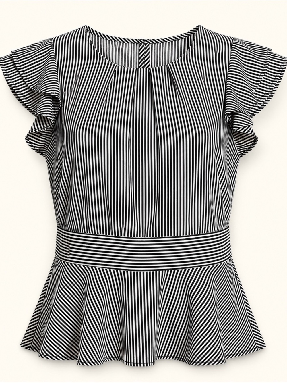 Monteau Striped Ruffle Sleeve Peplum Blouse Top Medium